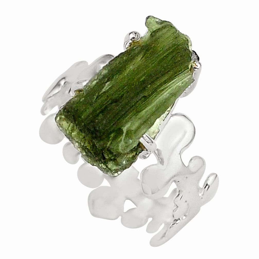 925 silver 7.24cts natural green moldavite solitaire ring jewelry size 7 p80291