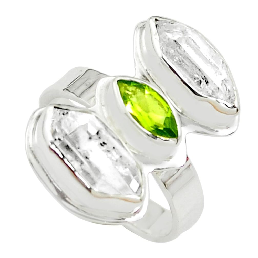 925 silver 9.86cts natural green peridot herkimer diamond ring size 7 p70894