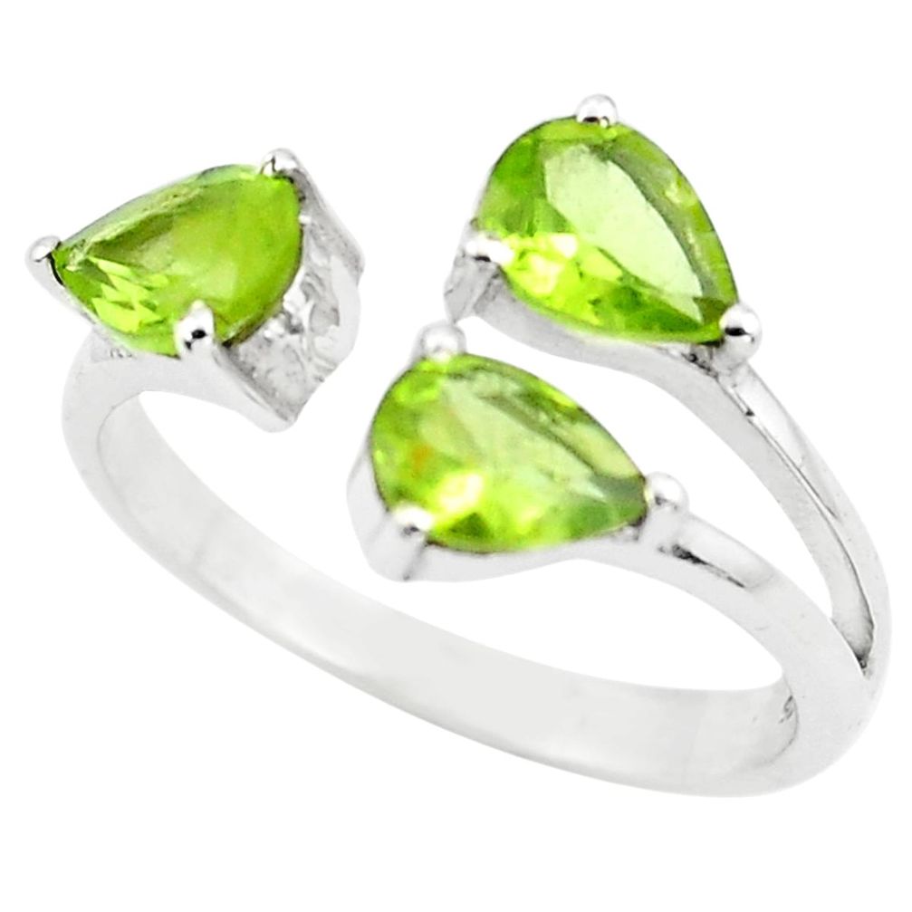 925 silver 4.18cts natural green peridot pear adjustable ring size 6.5 p73387