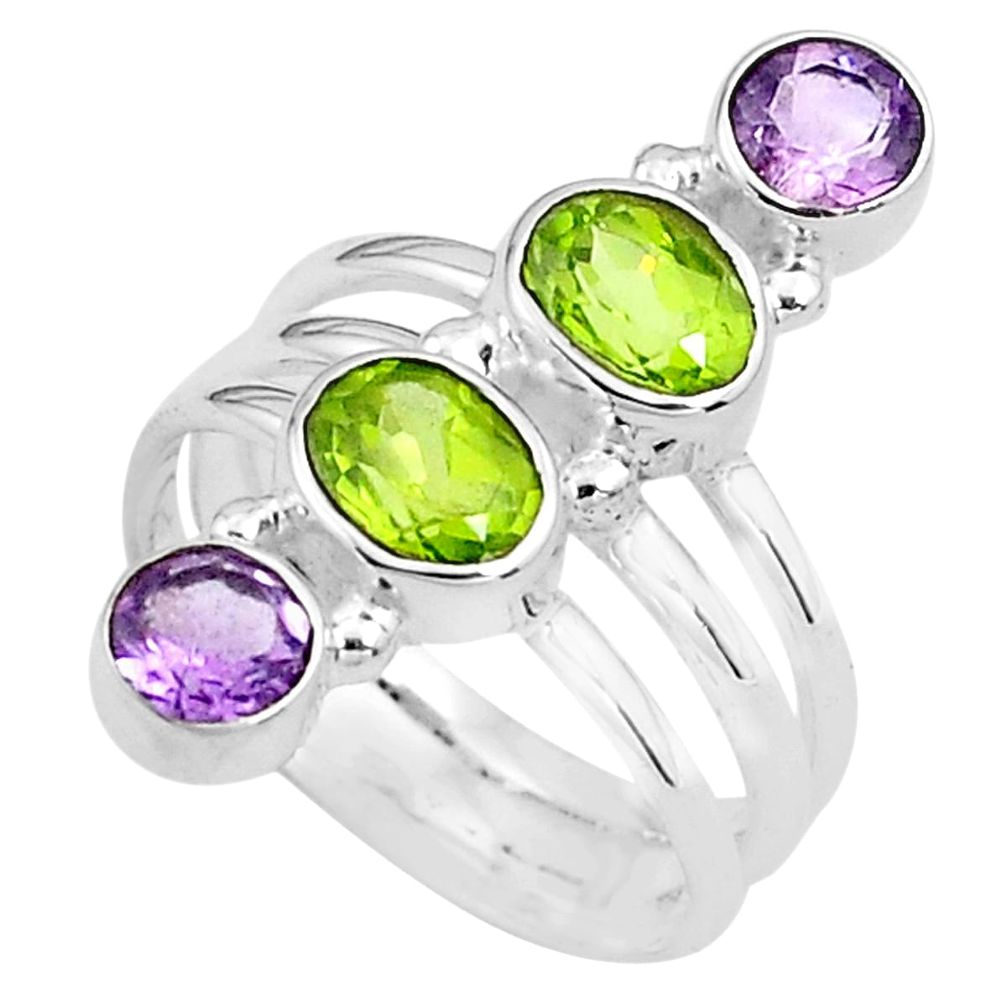 925 silver 4.38cts natural green peridot purple amethyst ring size 5.5 p77717