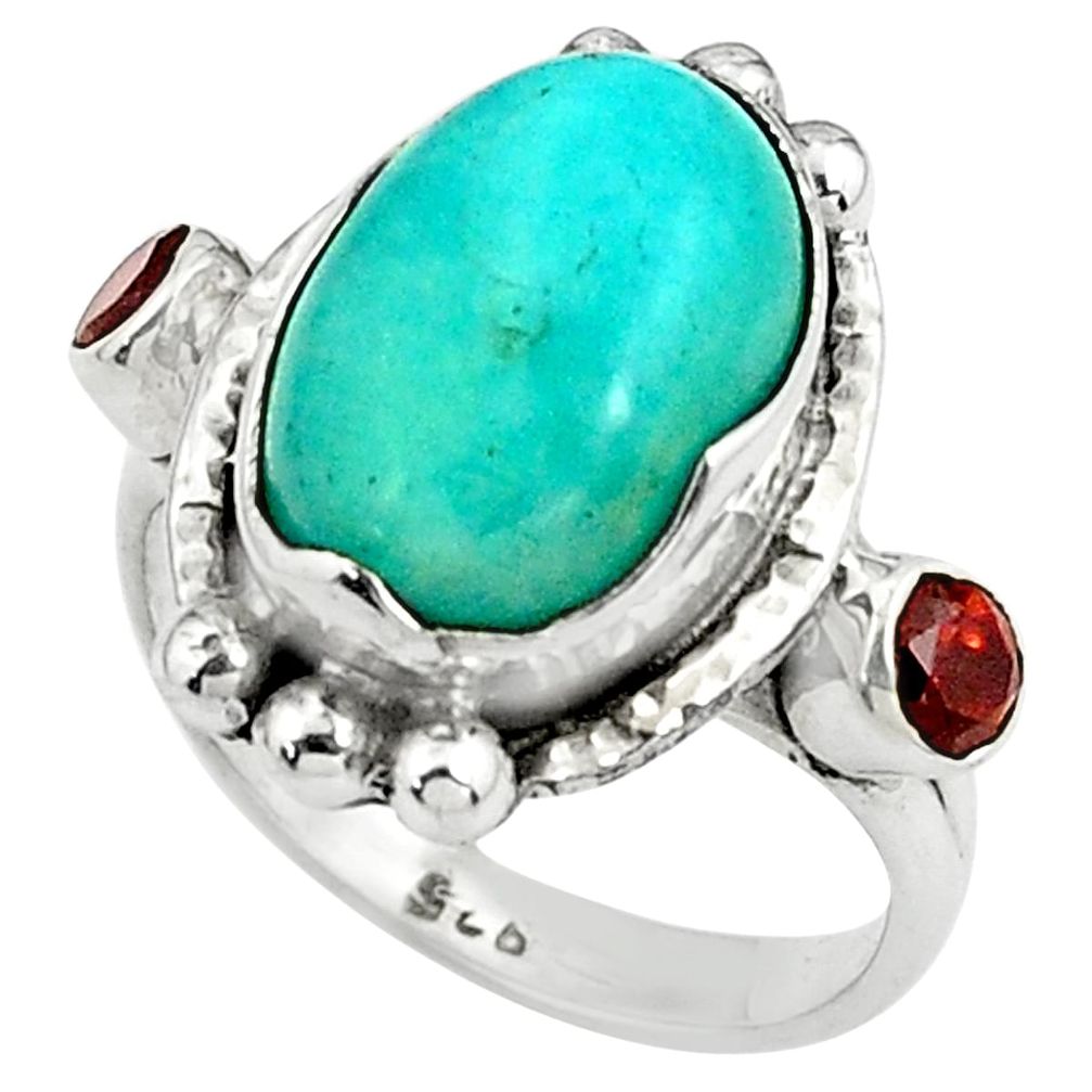 925 silver natural green peruvian amazonite garnet ring jewelry size 7 p79005