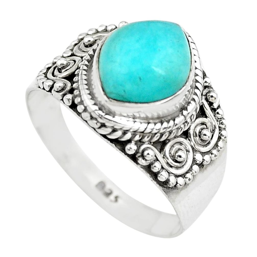 925 silver 4.02cts natural green peruvian amazonite solitaire ring size 8 p71804