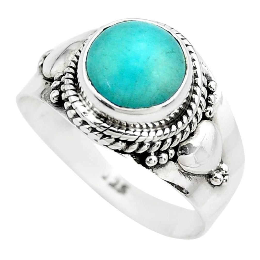 925 silver 3.50cts natural green peruvian amazonite solitaire ring size 8 p71812