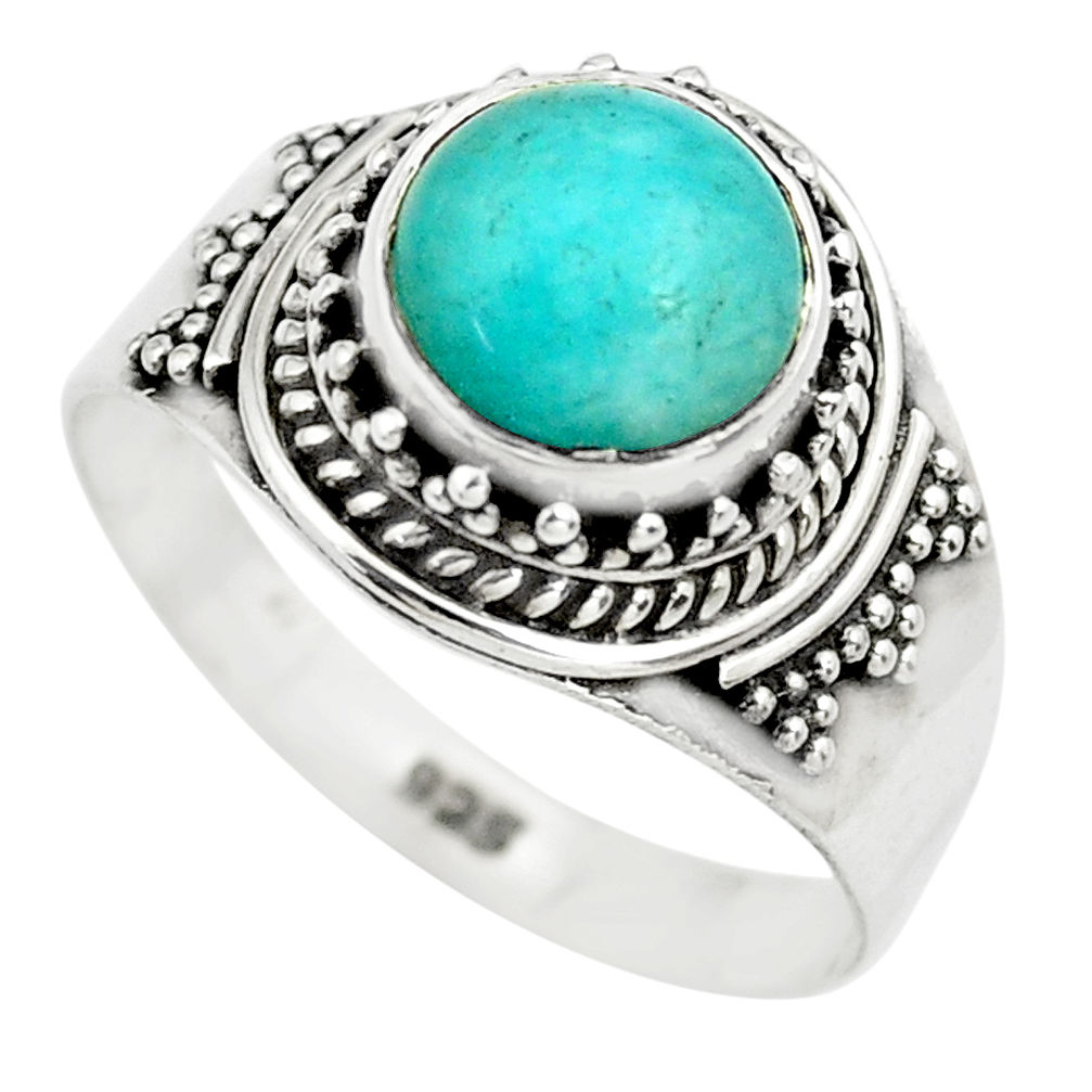 925 silver 3.23cts natural green peruvian amazonite solitaire ring size 8 p71818