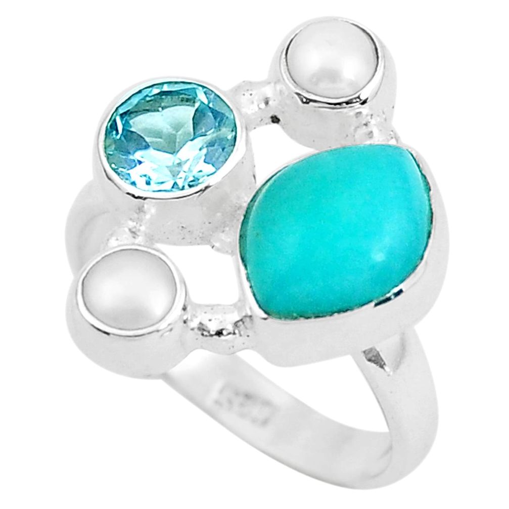 925 silver 7.63cts natural green peruvian amazonite topaz ring size 7 p52698