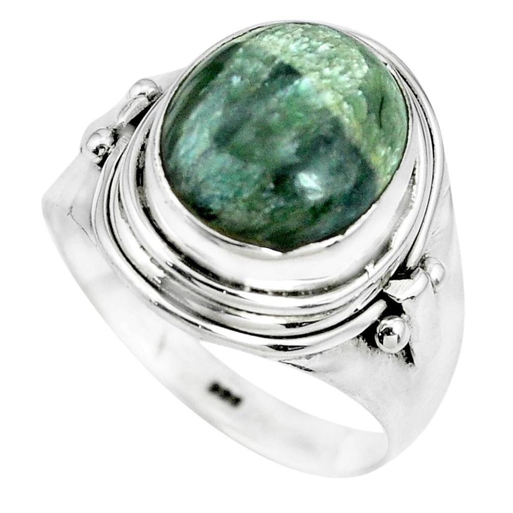 925 silver 5.12cts natural green seraphinite solitaire ring size 8.5 p70258