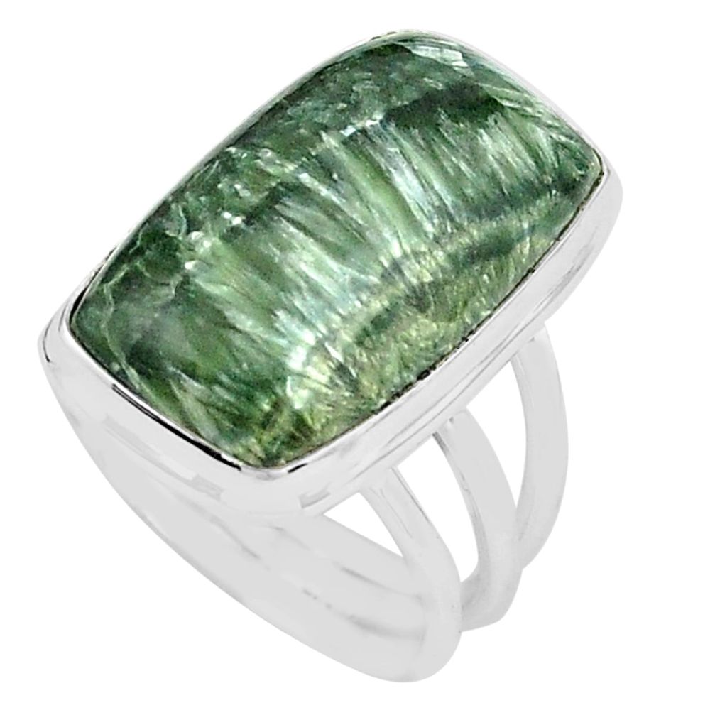 925 silver 15.97cts natural green seraphinite solitaire ring size 7.5 p80759