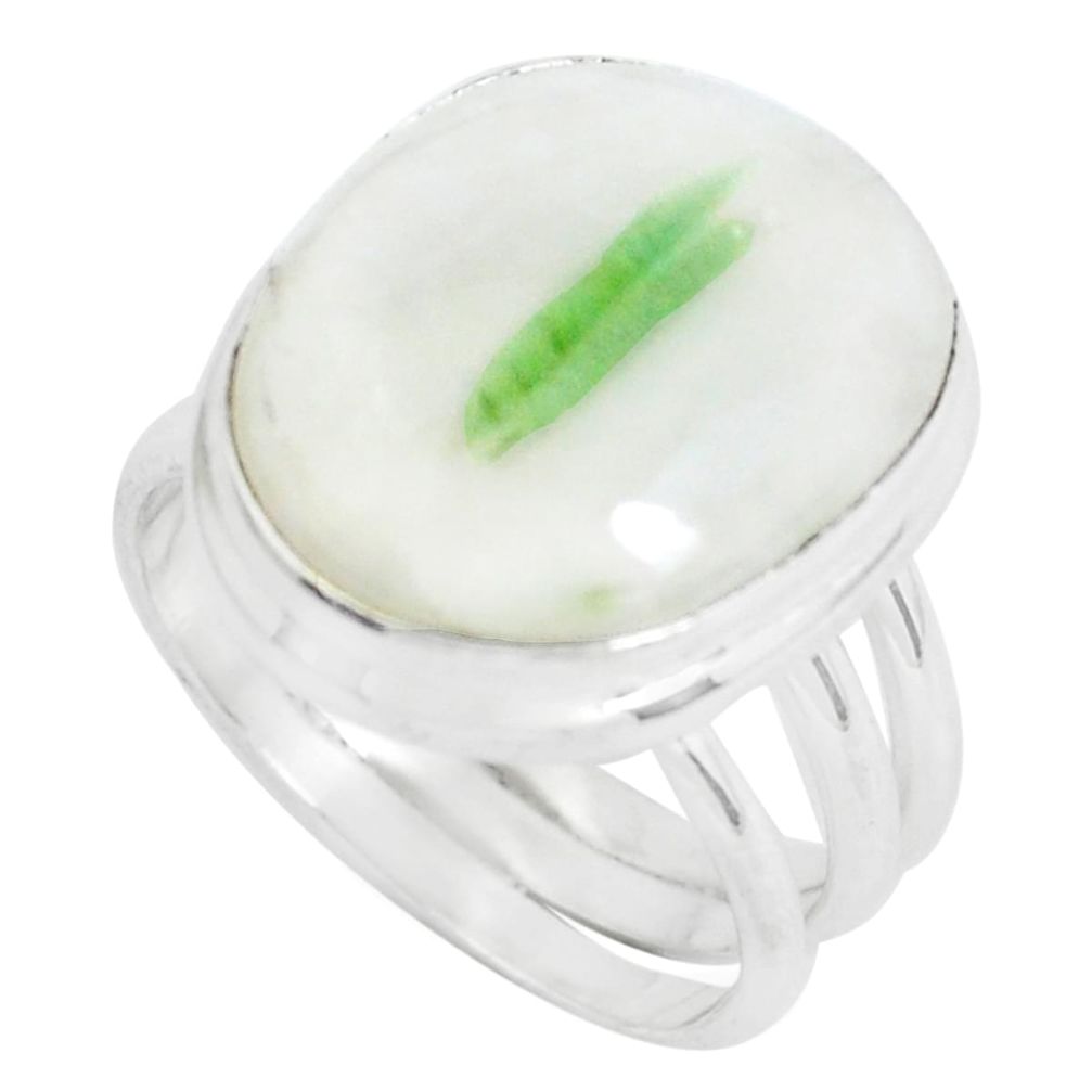 925 silver natural green tourmaline in quartz solitaire ring size 7.5 d31483