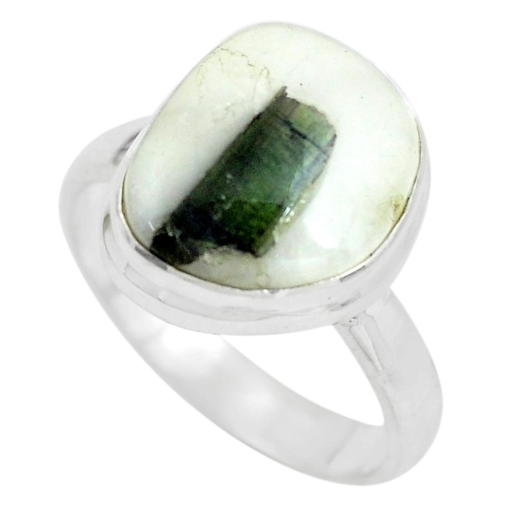 925 silver natural green tourmaline in quartz solitaire ring size 8 p61727
