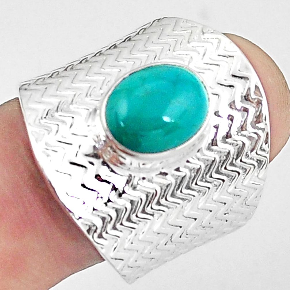 925 silver 4.22cts natural green turquoise tibetan adjustable ring size 8 p57159