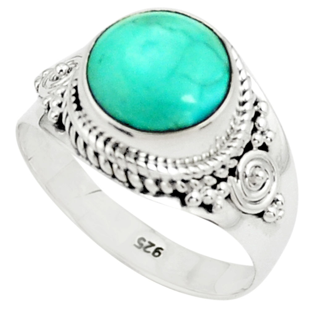 925 silver 5.16cts natural green turquoise tibetan solitaire ring size 9 p78744