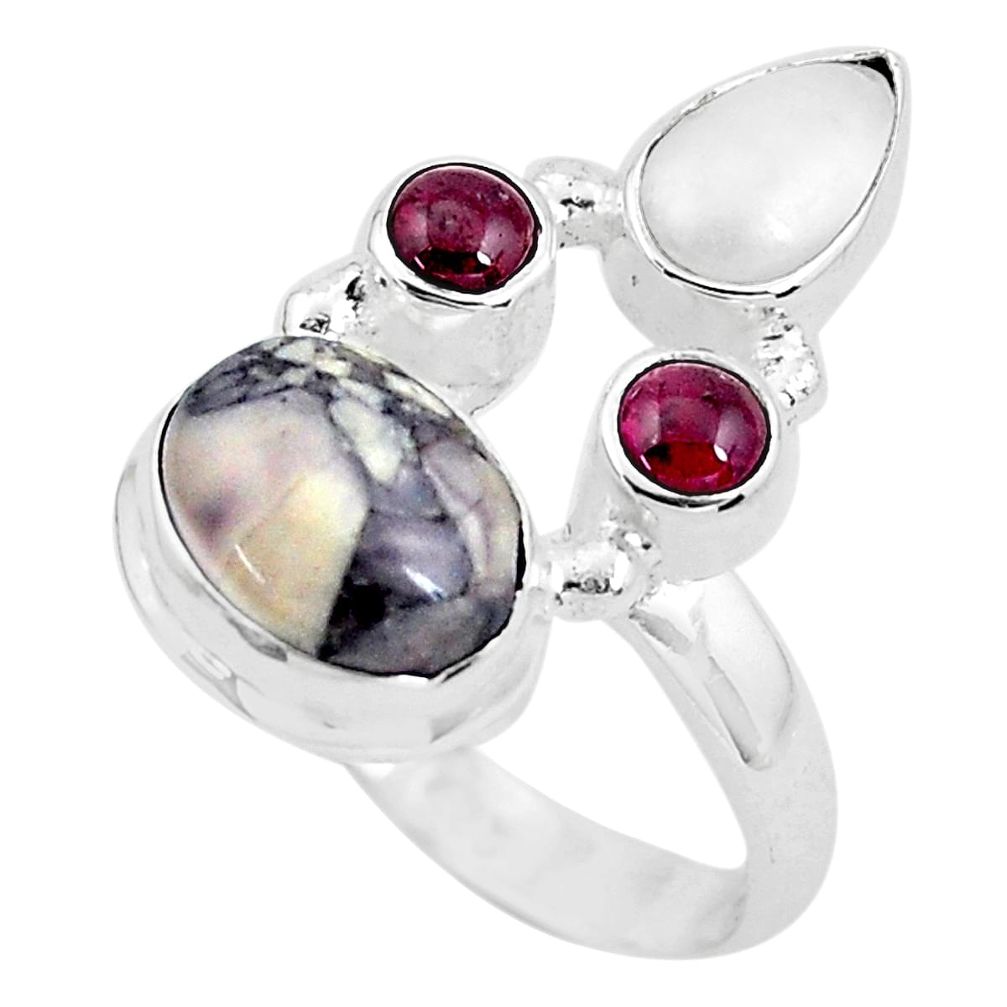 925 silver 7.66cts natural grey porcelain jasper (sci fi) ring size 8 p52677
