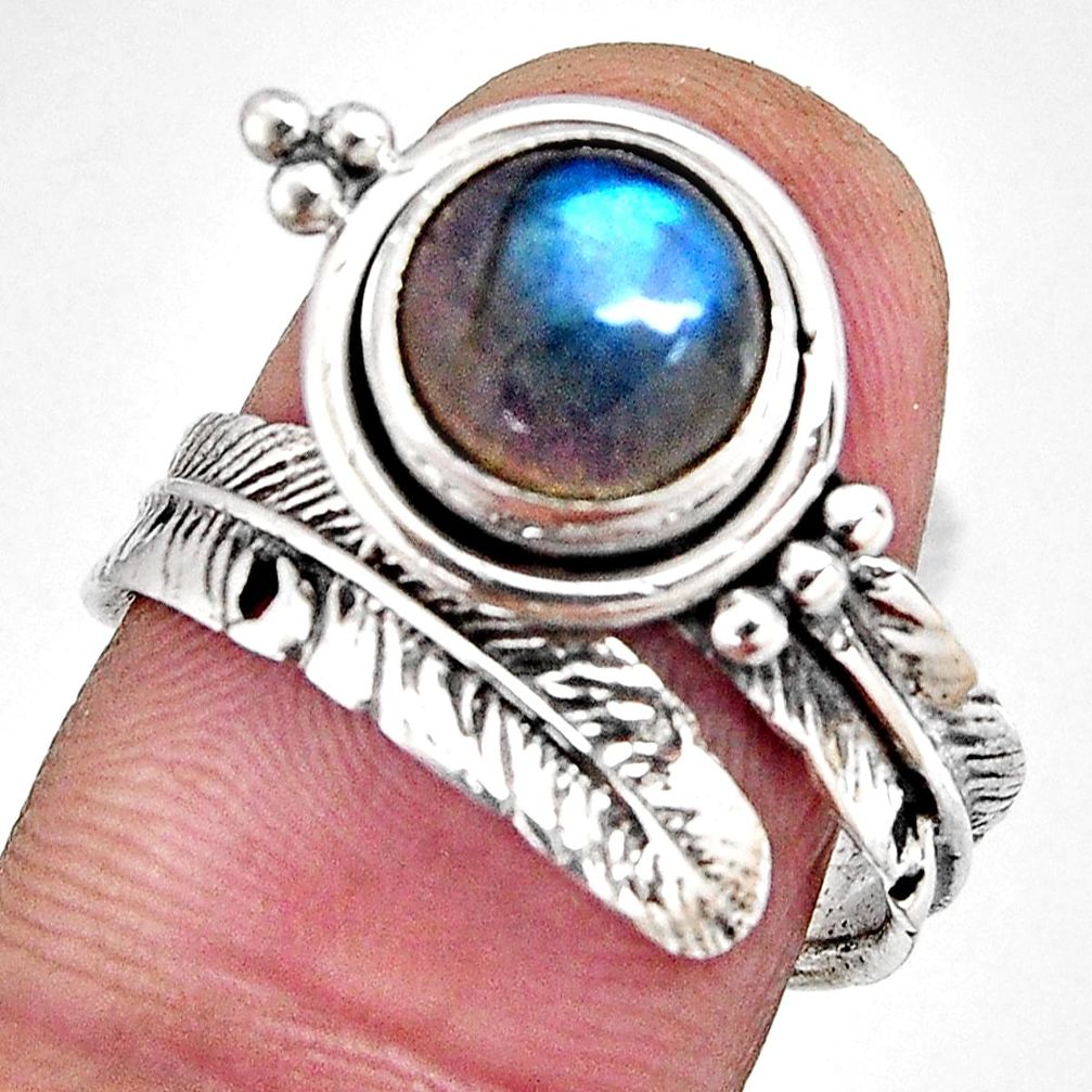 925 silver 3.16cts natural labradorite adjustable feather ring size 7.5 p90097