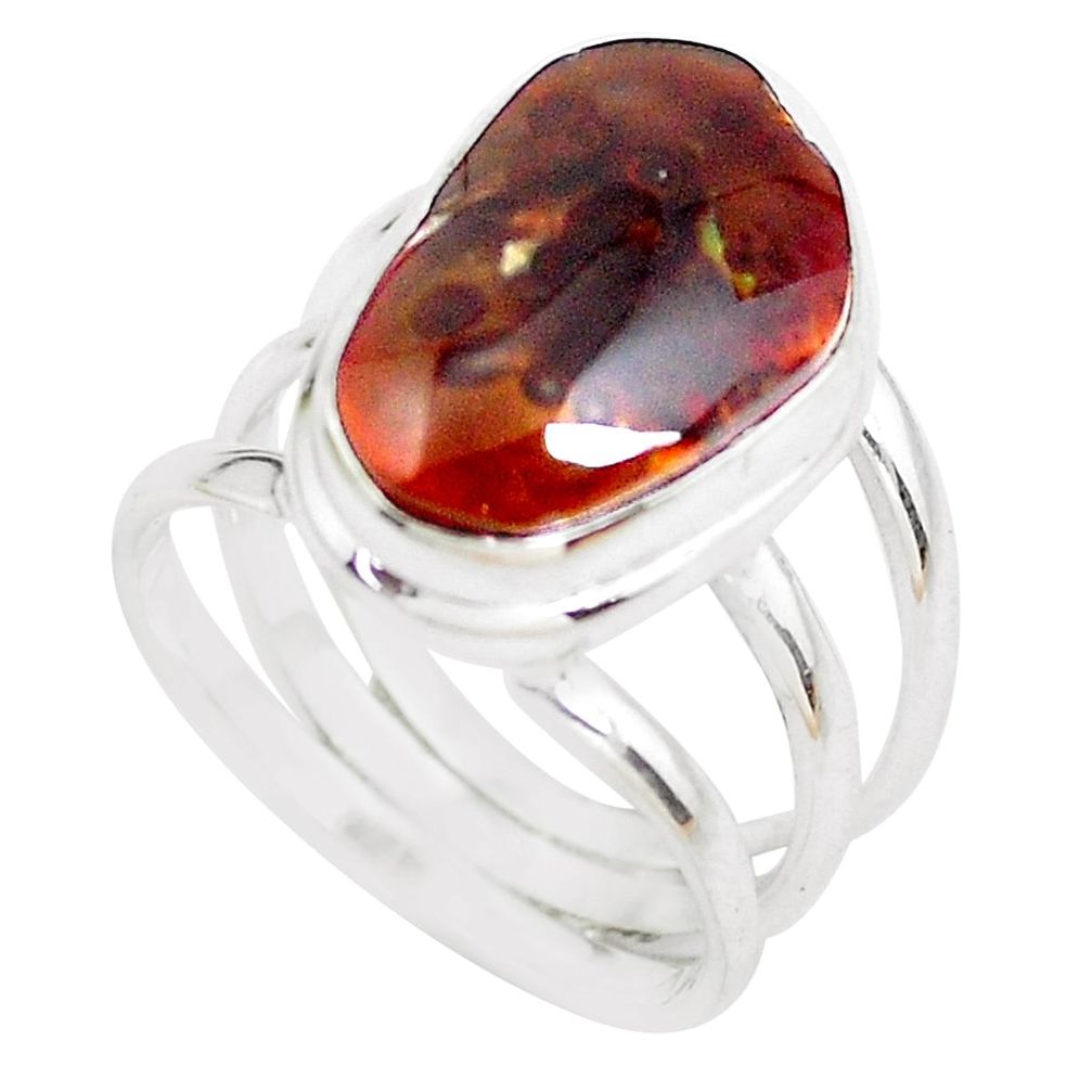 925 silver 8.96cts natural mexican fire agate solitaire ring size 7.5 p53913