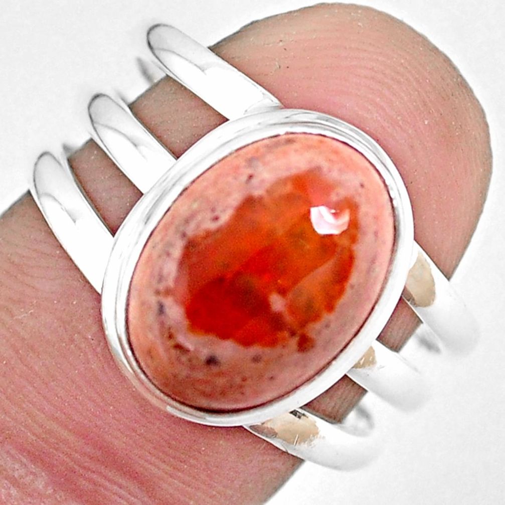925 silver 5.17cts natural mexican fire opal oval solitaire ring size 8 p48266