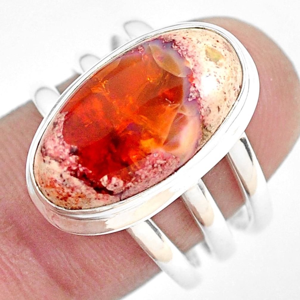 925 silver 8.62cts natural mexican fire opal oval solitaire ring size 8 p48278