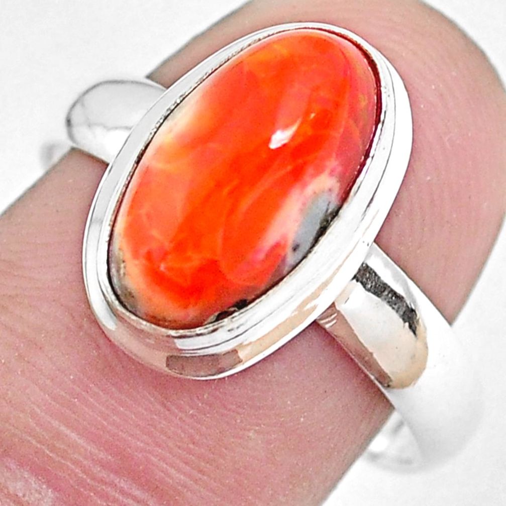 925 silver 5.33cts natural mexican fire opal oval solitaire ring size 8.5 p48287