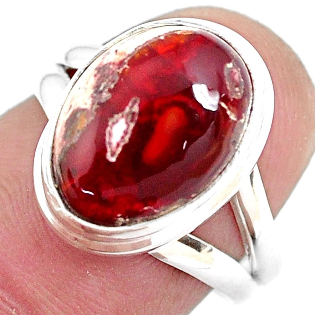 925 silver 6.23cts natural mexican fire opal solitaire ring size 6.5 p48249