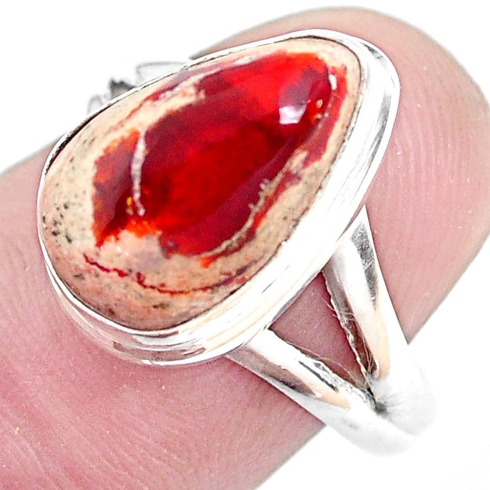925 silver 5.82cts natural mexican fire opal solitaire ring size 7.5 p48259