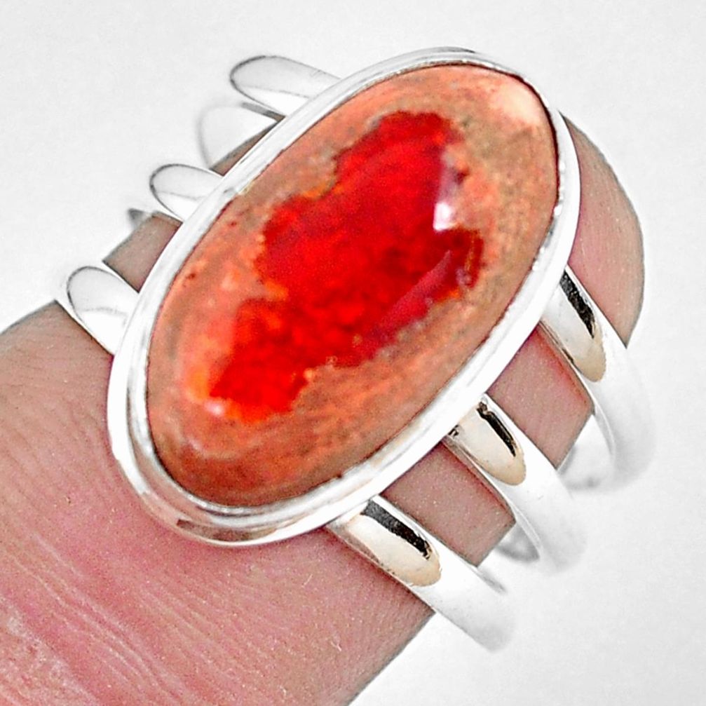 925 silver 7.63cts natural mexican fire opal solitaire ring size 7.5 p48274