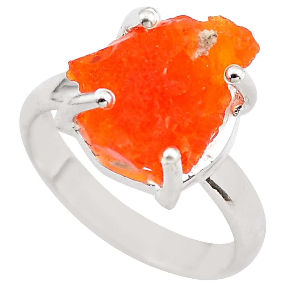 925 silver 6.43cts natural mexican fire opal solitaire ring size 7.5 p84354