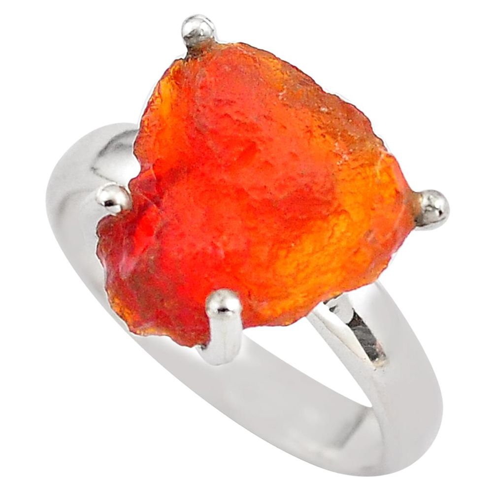 925 silver 5.84cts natural mexican fire opal solitaire ring size 6.5 p84396