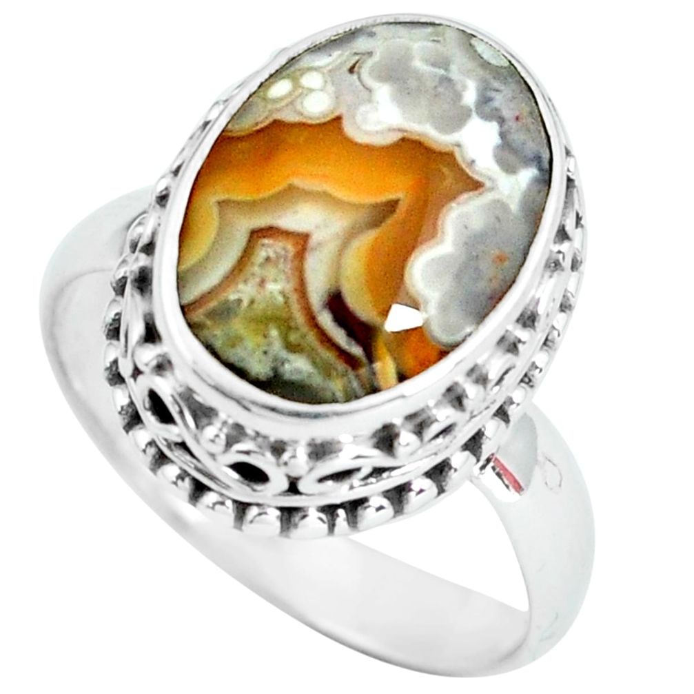 925 silver natural mexican laguna lace agate oval solitaire ring size 7.5 p67634