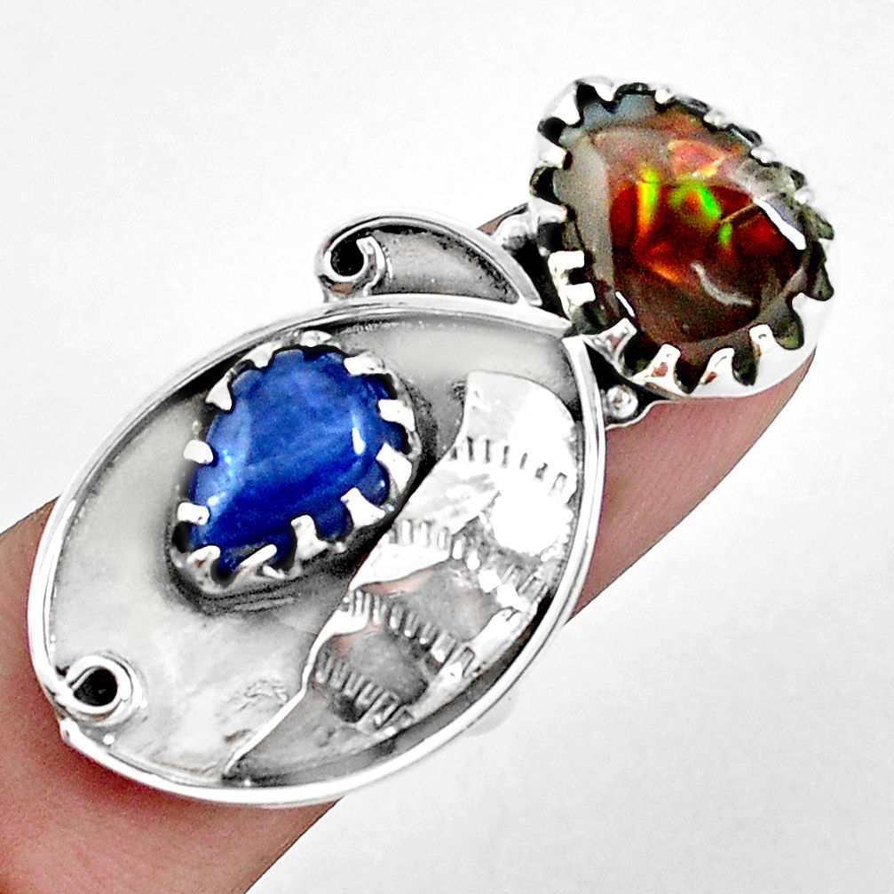 925 silver 13.34cts natural multi color ammolite (canadian) ring size 7 p42470