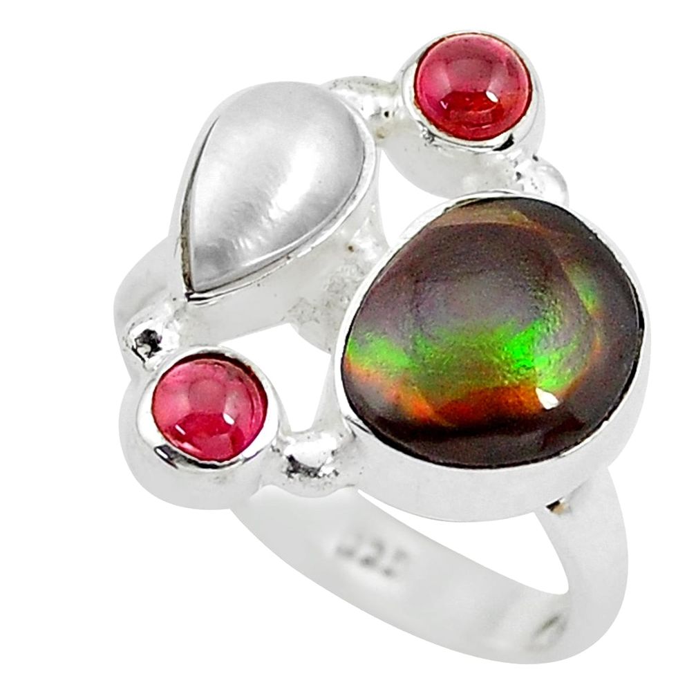 925 silver 7.97cts natural multi color ammolite (canadian) ring size 8 p52544