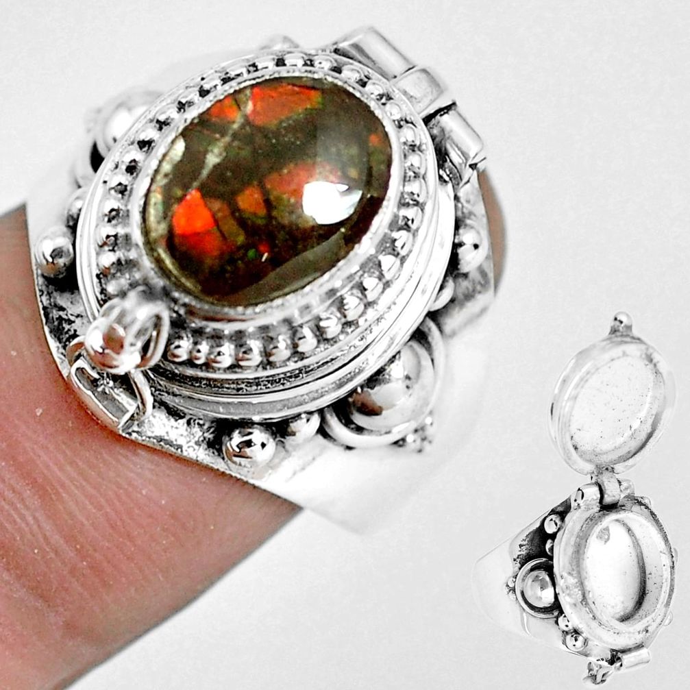 925 silver 4.00cts natural multi color ammolite poison box ring size 8 p44824