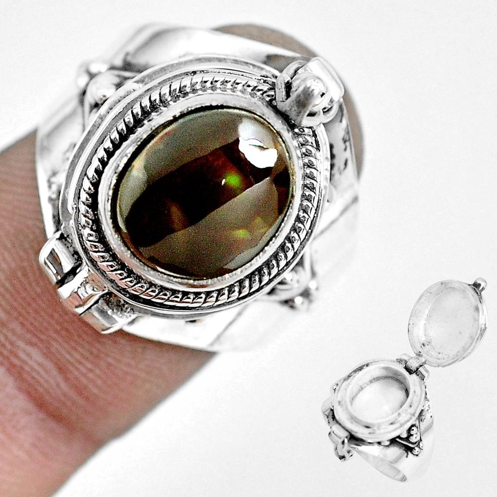 925 silver 4.24cts natural multi color ammolite poison box ring size 7.5 p44846
