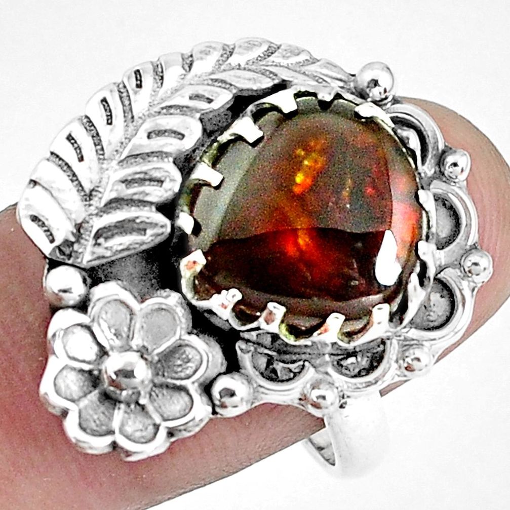 925 silver 6.32cts natural multi color ammolite solitaire ring size 7.5 p42490
