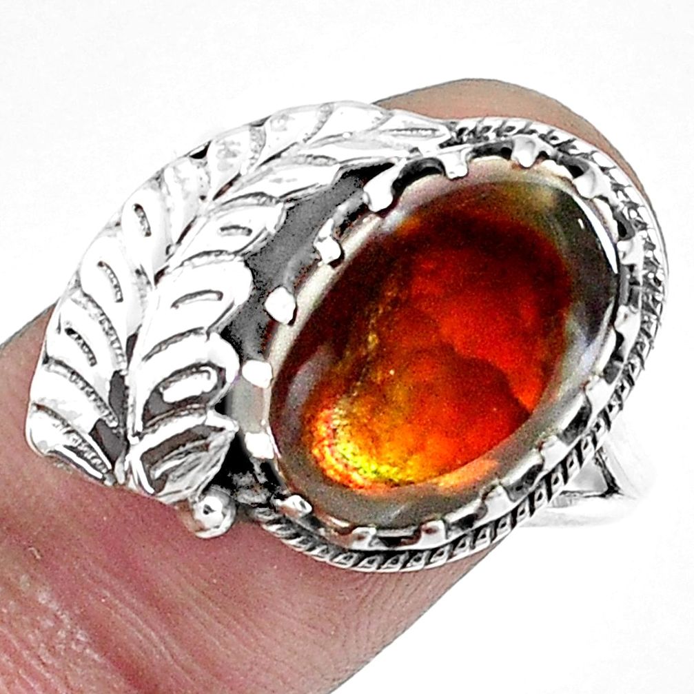 925 silver 6.83cts natural multi color ammolite solitaire ring size 8 p42493