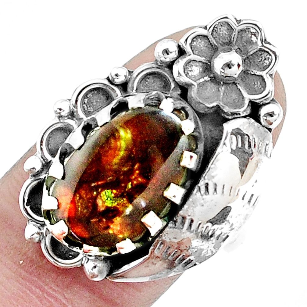 925 silver 6.20cts natural multi color ammolite solitaire ring size 7 p42498