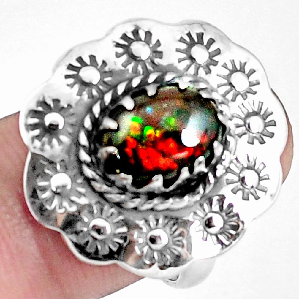 925 silver 4.38cts natural multi color ammolite solitaire ring size 7.5 p42512