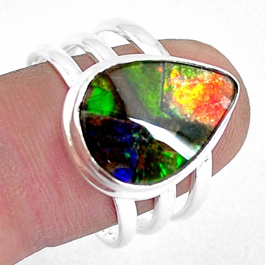 925 silver 10.33cts natural multi color ammolite solitaire ring size 8.5 p47830