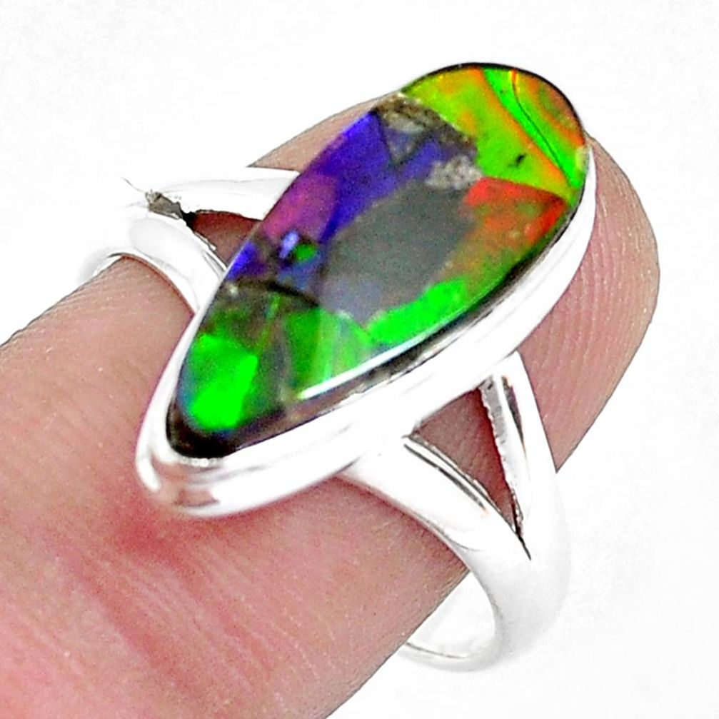 925 silver 5.74cts natural multi color ammolite solitaire ring size 8.5 p47844