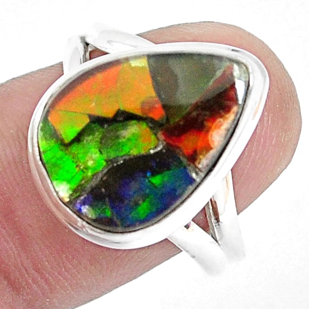 925 silver 9.67cts natural multi color ammolite solitaire ring size 8 p47852