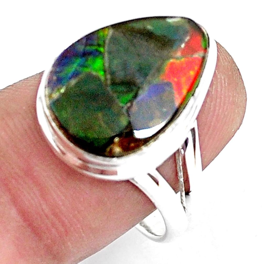 925 silver 9.32cts natural multi color ammolite solitaire ring size 8 p47857