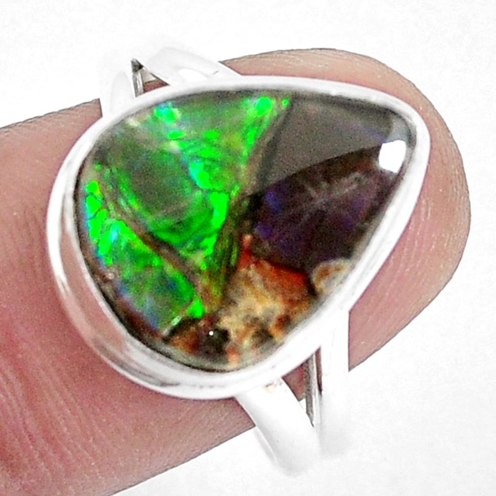 925 silver 9.30cts natural multi color ammolite solitaire ring size 9 p47859