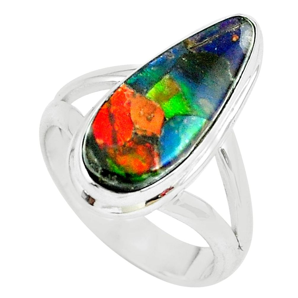 925 silver 5.79cts natural multi color ammolite solitaire ring size 7 p68307