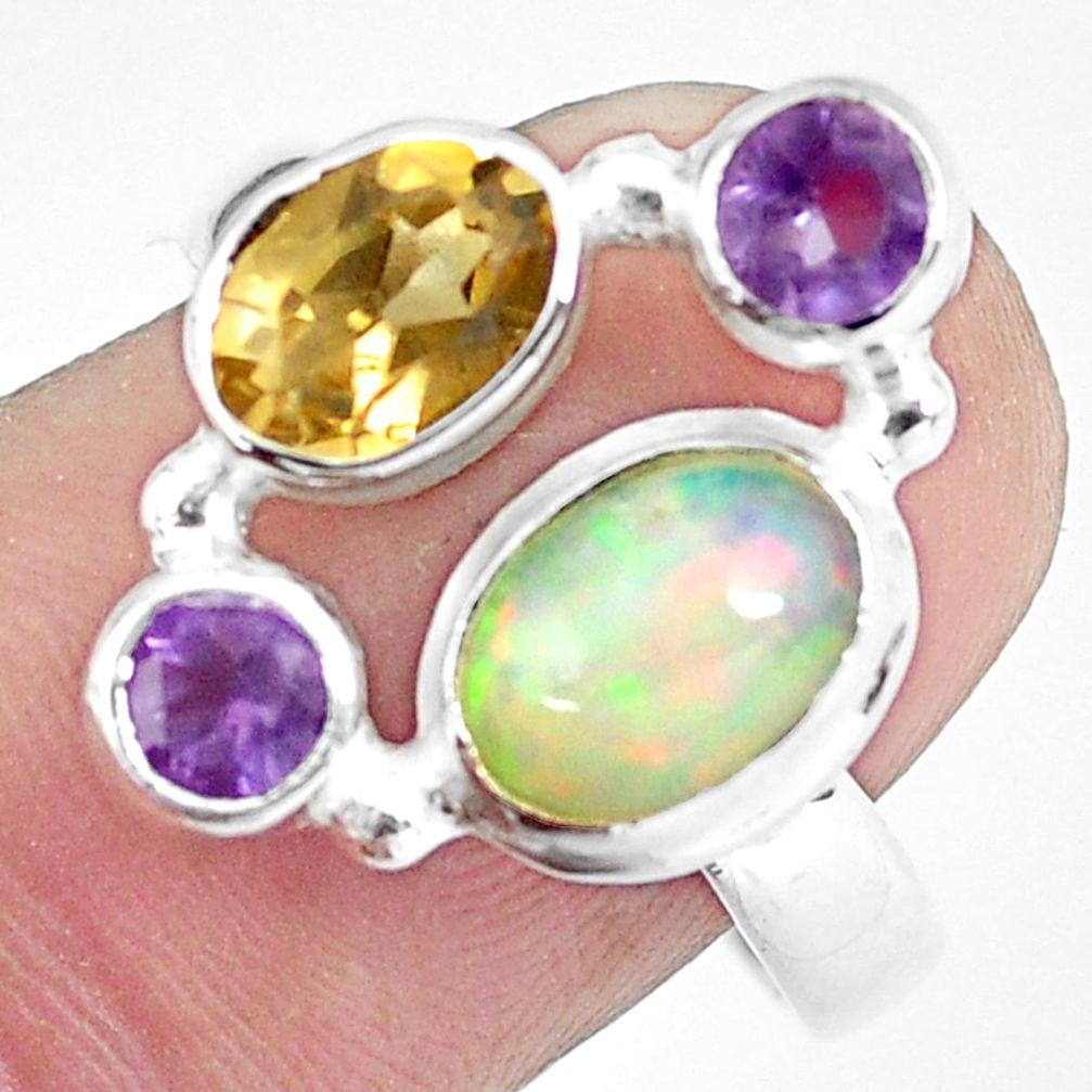 925 silver 4.93cts natural multi color ethiopian opal citrine ring size 8 p60357