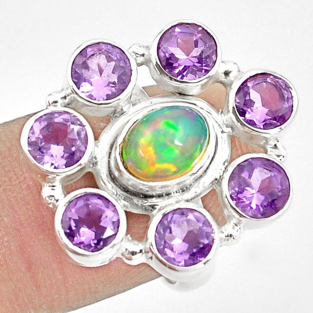 925 silver 9.23cts natural multi color ethiopian opal oval ring size 6.5 p78068