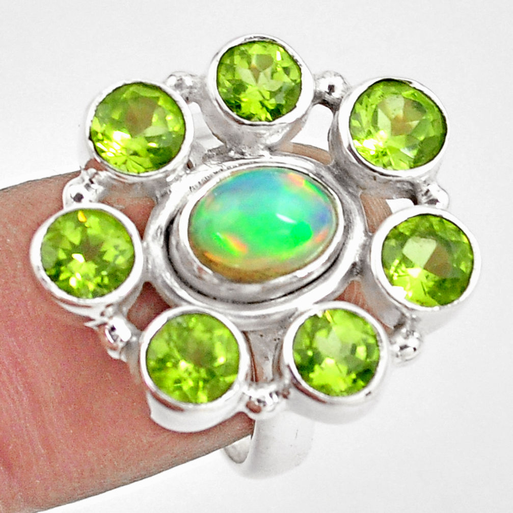 925 silver 9.23cts natural multi color ethiopian opal peridot ring size 7 p78033