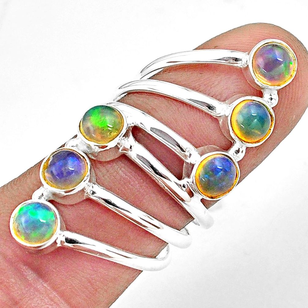 925 silver 5.51cts natural multi color ethiopian opal round ring size 8 p77780