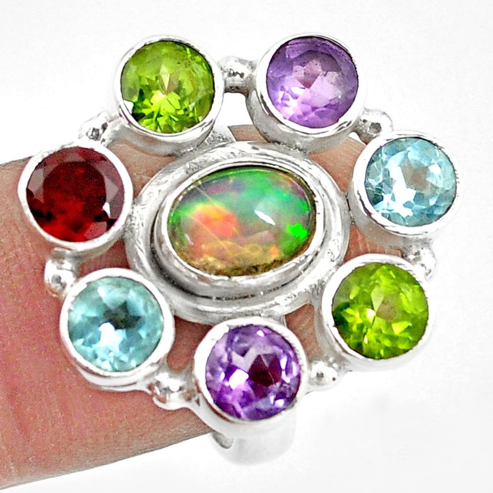 925 silver 9.23cts natural multi color ethiopian opal topaz ring size 6.5 p78040