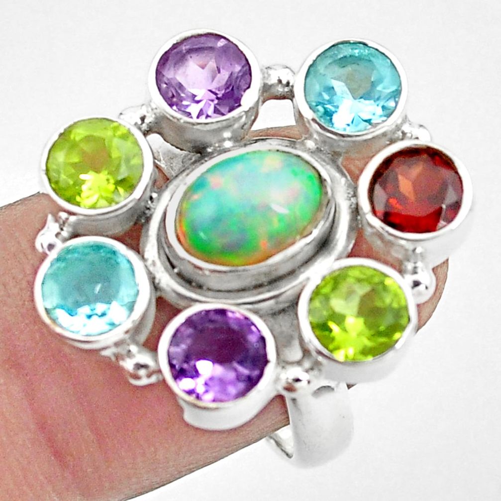 925 silver 8.98cts natural multi color ethiopian opal topaz ring size 7.5 p78051