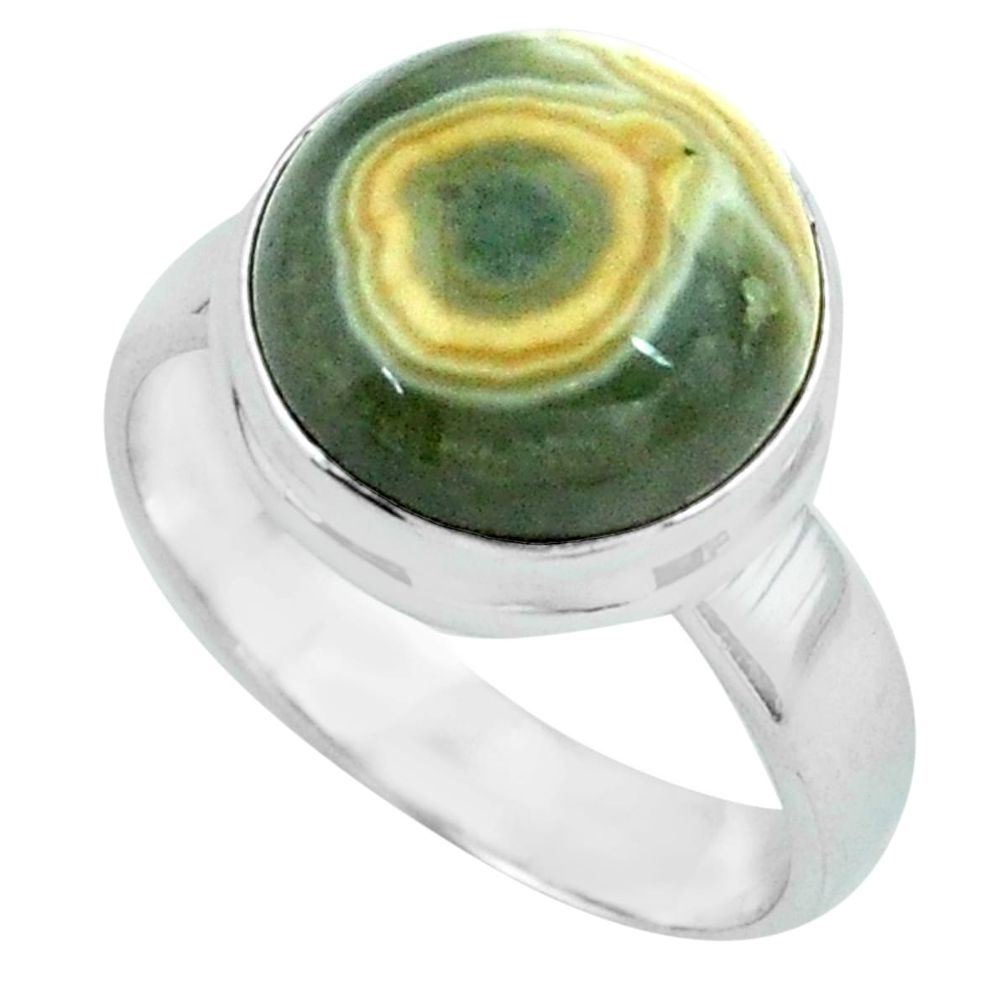 925 silver 6.35cts natural ocean sea jasper round solitaire ring size 7.5 p68270