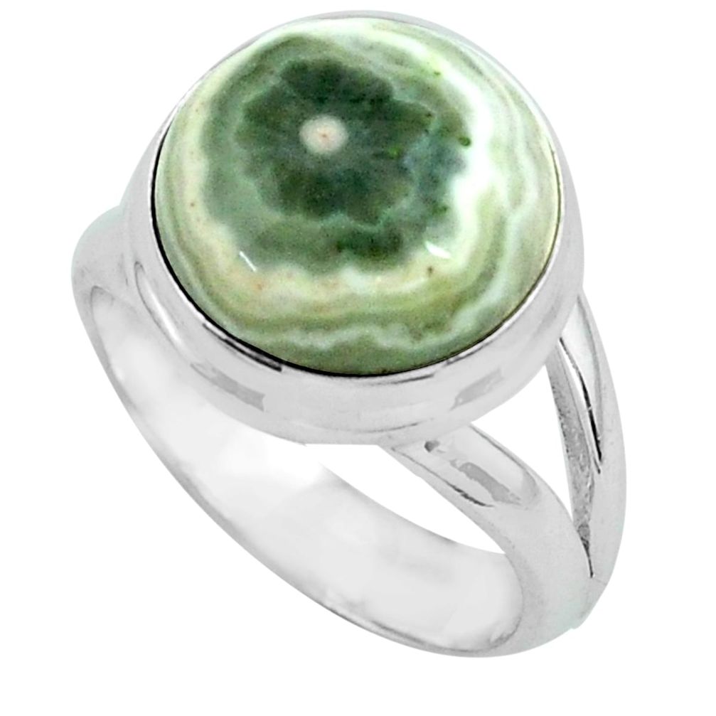925 silver 6.31cts natural ocean sea jasper round solitaire ring size 6 p68272