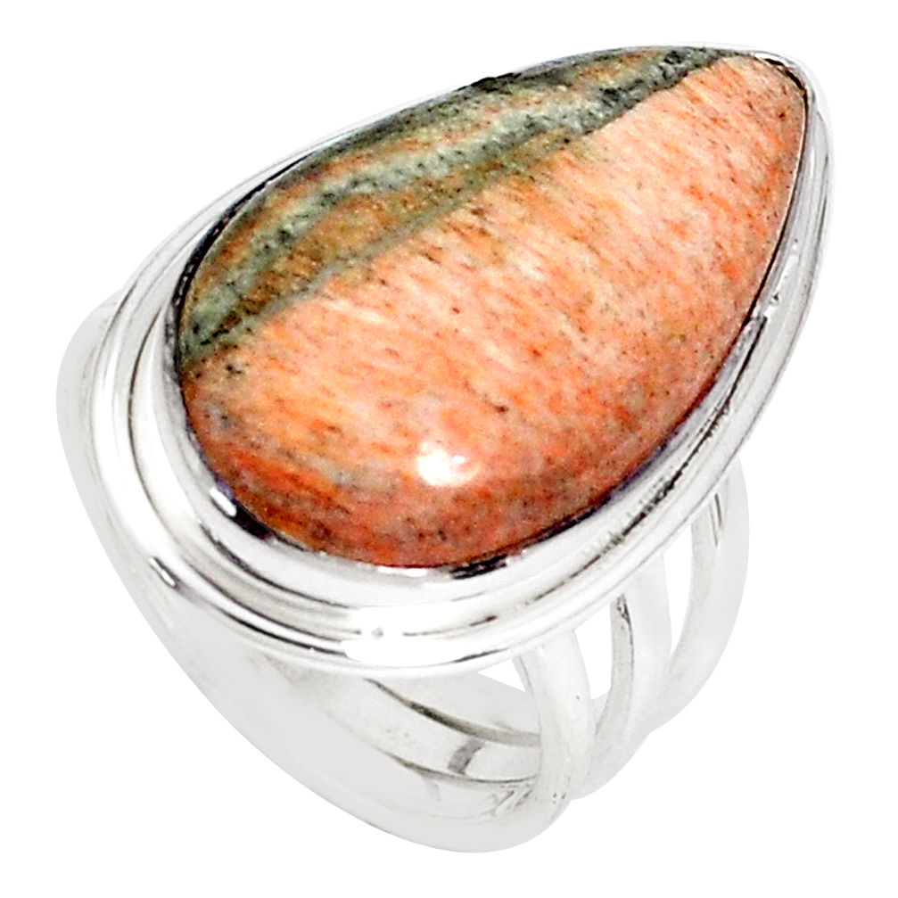 925 silver 19.99cts natural orange celestobarite solitaire ring size 7 p33245